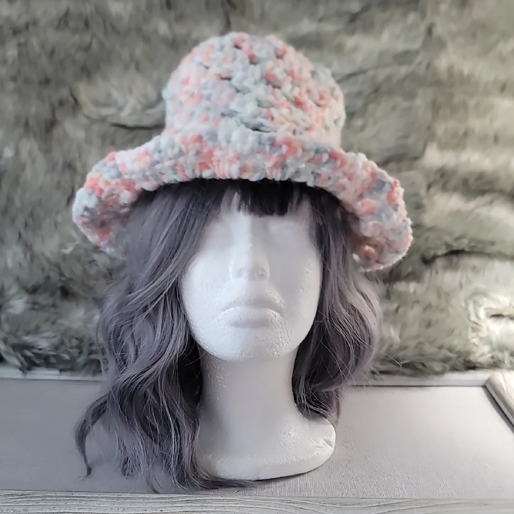 Hand crochet Granny Square Multicolor Bucket Hat
